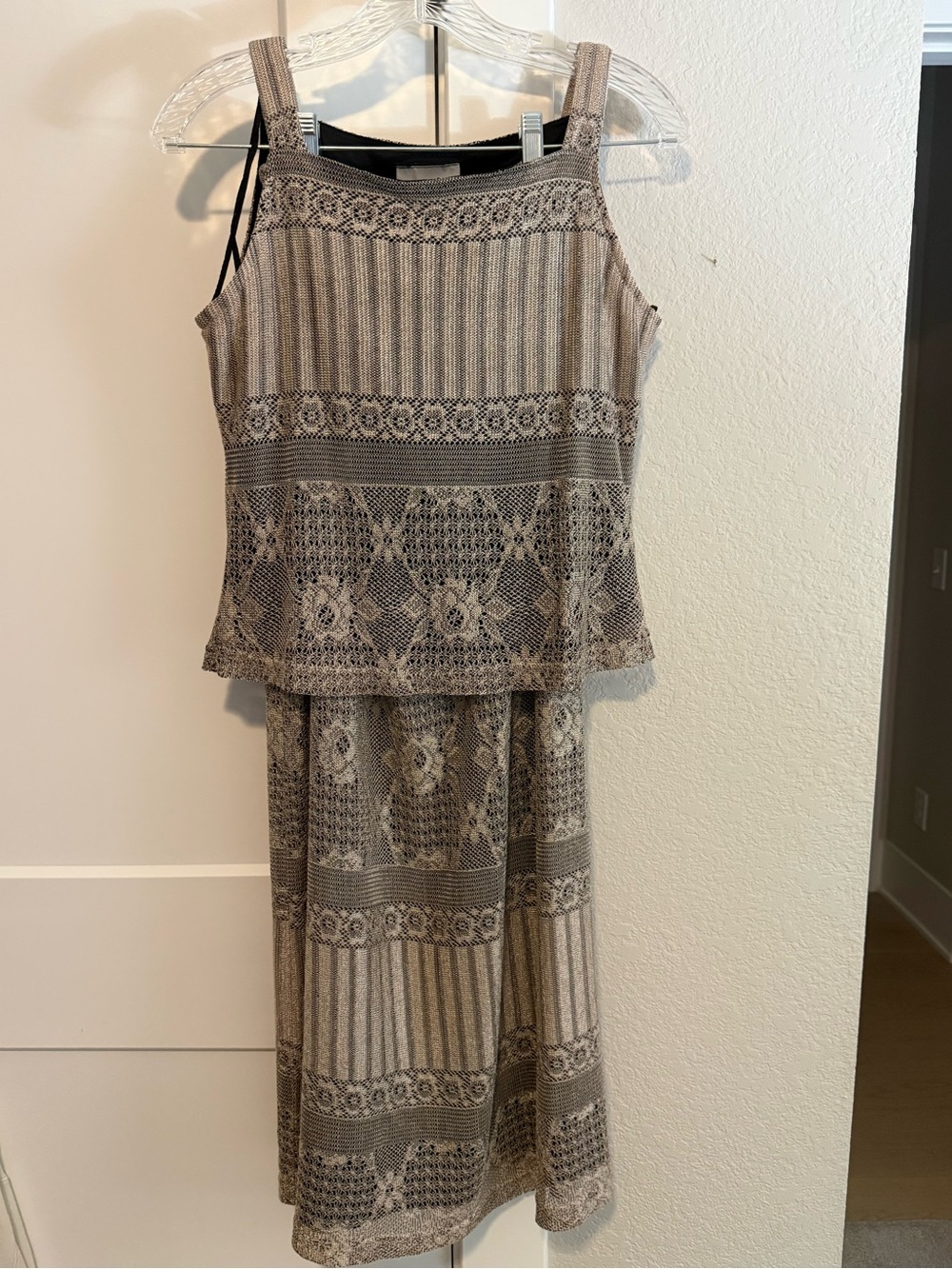 Vintage 90s Breakin' Loose Crochet Knit Peplum top and maxi skirt.